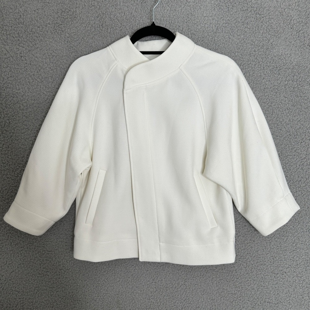 Raoul White Zip Front Jacket US 2 Lined 3/4 Sleeve‎ Minimalist Modern Boxy Fit
